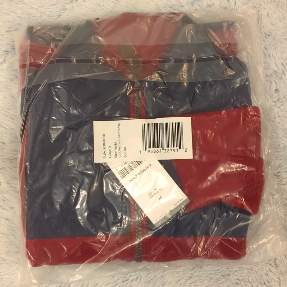 NWT 4T Carter's Toddler Zip-Up Fleece Jacket Coat Red/Navy Maroon Burgundy